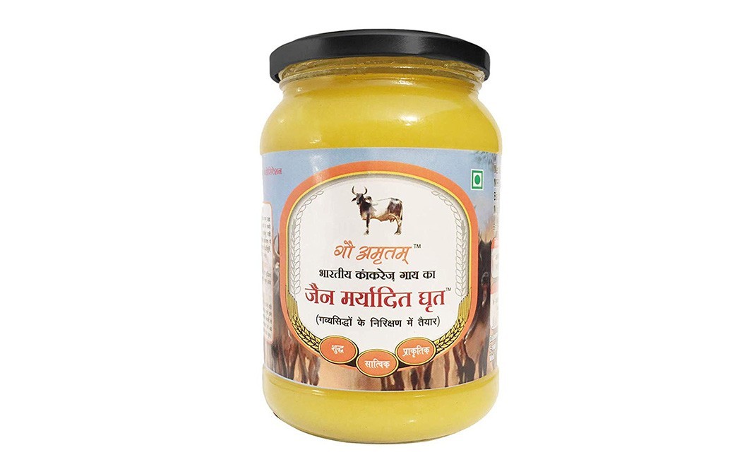 Gau Amritam Jain Maryadit Ghrit Desi Kankrej Cow Vedic Organic A2 Ghee   Glass Jar  500 millilitre